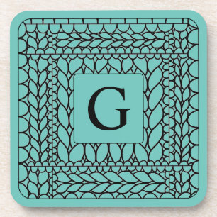 KNIT PURL TEAL Hard Plastic Coasters + Initial