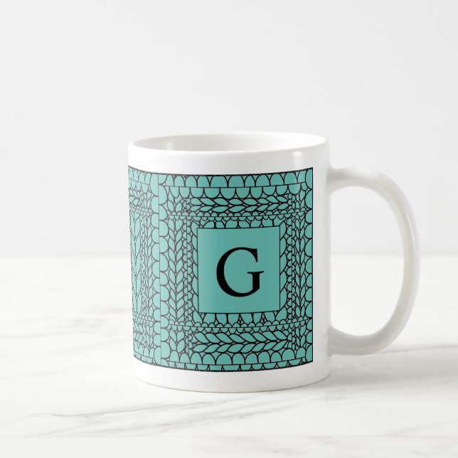 KNIT PURL TEAL White Mug + Initial (Right)