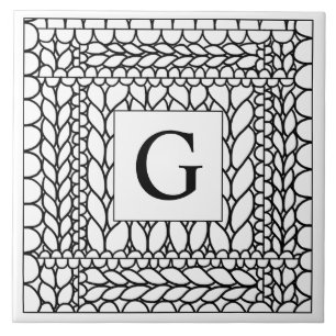 KNIT PURL WHITE Ceramic Tile + Initial