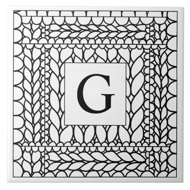 KNIT PURL WHITE Ceramic Tile + Initial (Front)