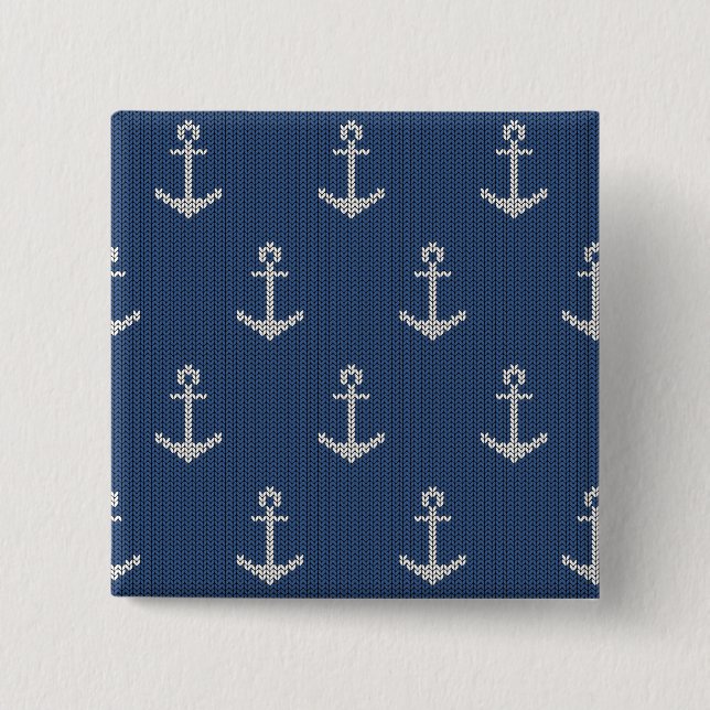 Knit Sea Anchor 2 Inch Square Button (Front)