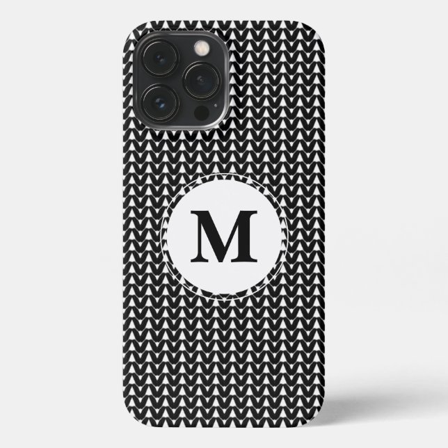 Knit Stitch Crafts Black Monogram iPhone Case (Back)
