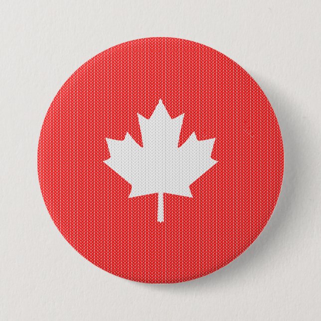 Knit Style Maple Leaf Knitting Motif 3 Inch Round Button (Front)