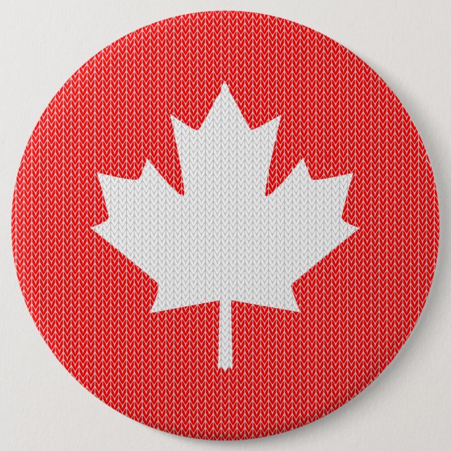 Knit Style Maple Leaf Knitting Motif 6 Inch Round Button (Front)