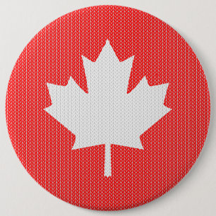 Knit Style Maple Leaf Knitting Motif 6 Inch Round Button
