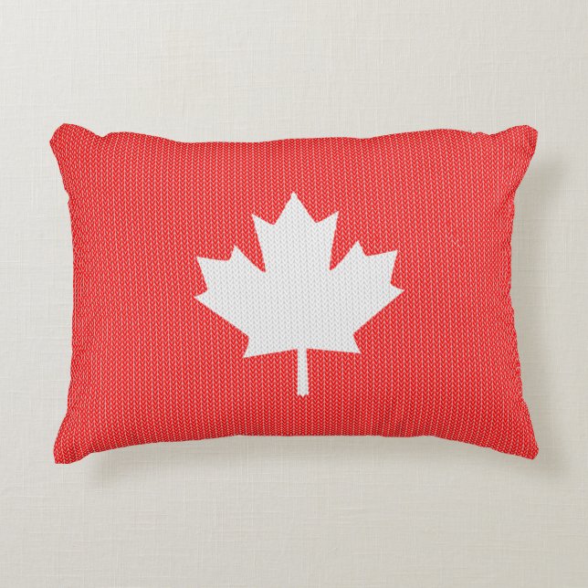 Knit Style Maple Leaf Knitting Motif Accent Pillow (Front)