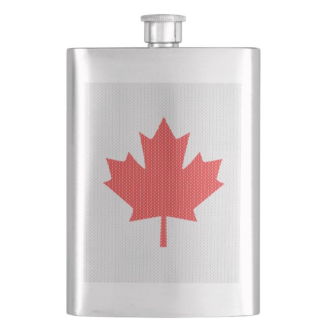Knit Style Maple Leaf Knitting Motif Hip Flask (Front)