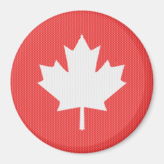 Knit Style Maple Leaf Knitting Motif Magnet (Front)