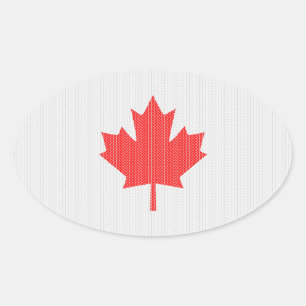 Knit Style Maple Leaf Knitting Motif Oval Sticker
