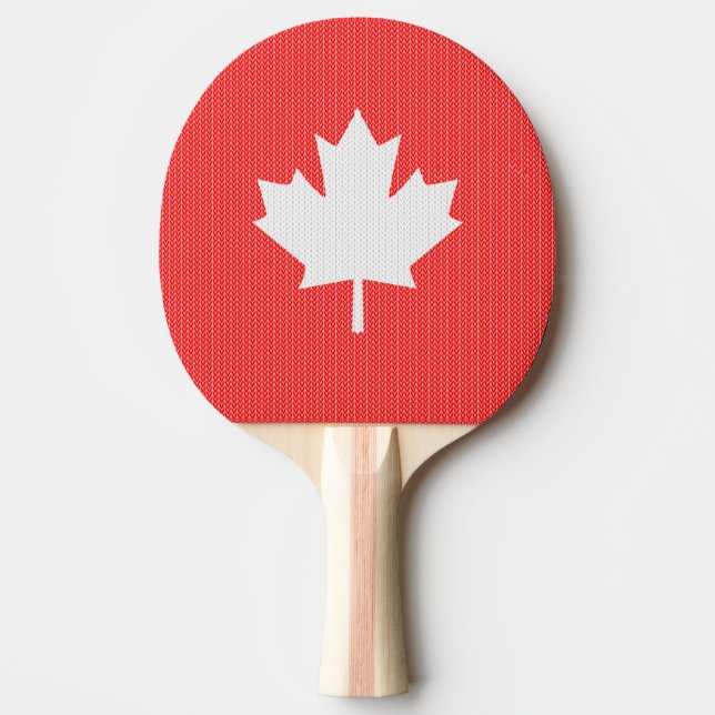 Knit Style Maple Leaf Knitting Motif Ping Pong Paddle (Front)