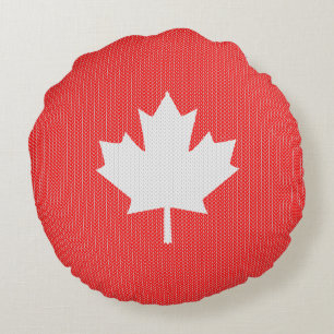 Knit Style Maple Leaf Knitting Motif Round Pillow
