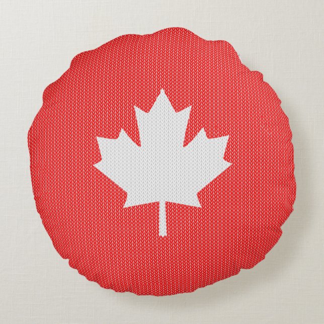 Knit Style Maple Leaf Knitting Motif Round Pillow (Back)