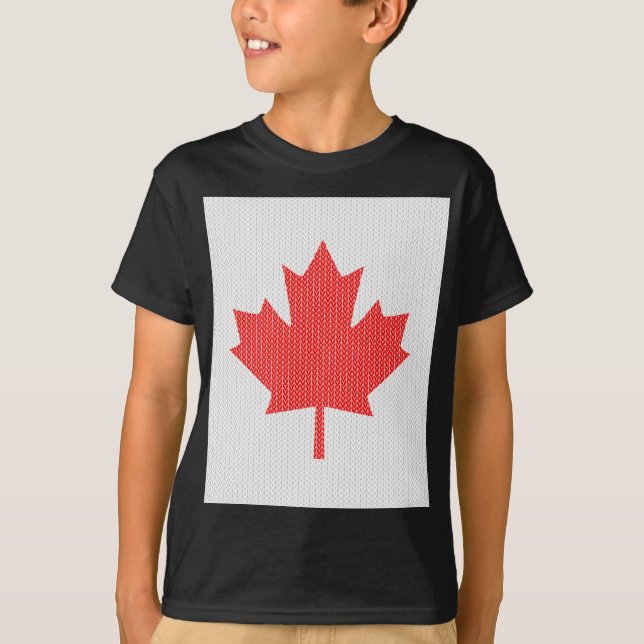 Knit Style Maple Leaf Knitting Motif T-Shirt (Front)