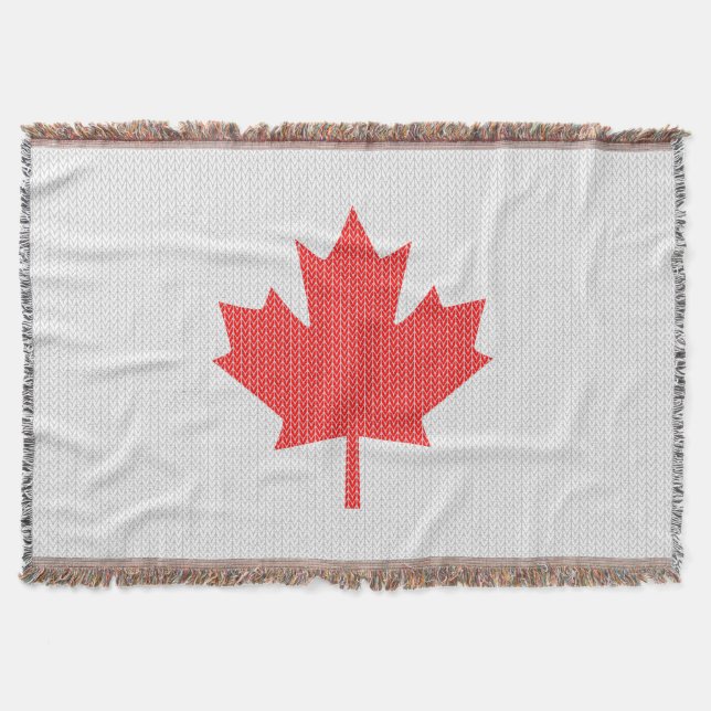 Knit Style Maple Leaf Knitting Motif Throw Blanket (Front)