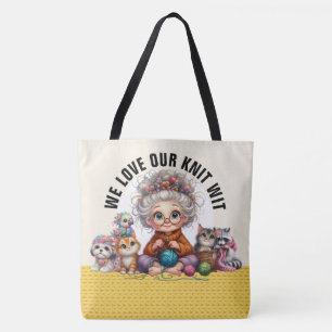 Knit Wit - See Back - LARGE Tote Bag