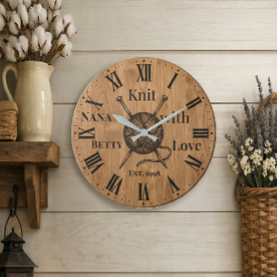 Knit with Love Wall Clock   Custom Name & Year 