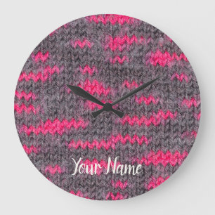 Knit wool structure with pink and grey colours large clock