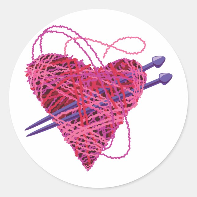 kniting heart classic round sticker (Front)