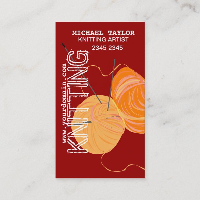 Knits Knitting Needles Crafts Yarn Balls Business Card (Front)