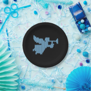 Knitted Angel Ugly Christmas Sweater Knitting Blue Paper Plate