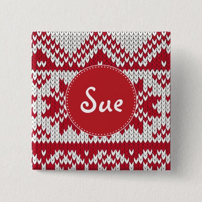 Knitted  Christmas 2 Inch Square Button (Front)