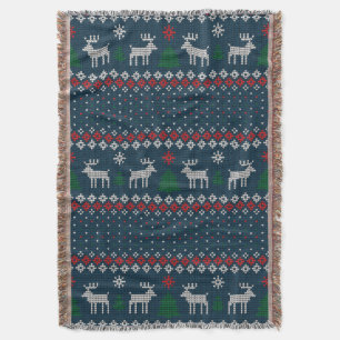 Knitted Christmas Deer Pine Tree Decorative Throw Blanket