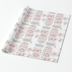 Knitted Christmas Gloves Pattern Wrapping Paper