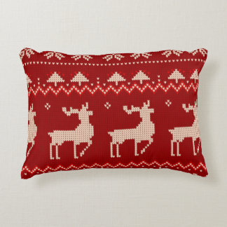 Knitted christmas pattern red  accent pillow