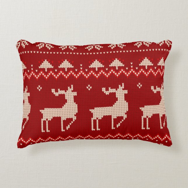 Knitted christmas pattern red  accent pillow (Front)