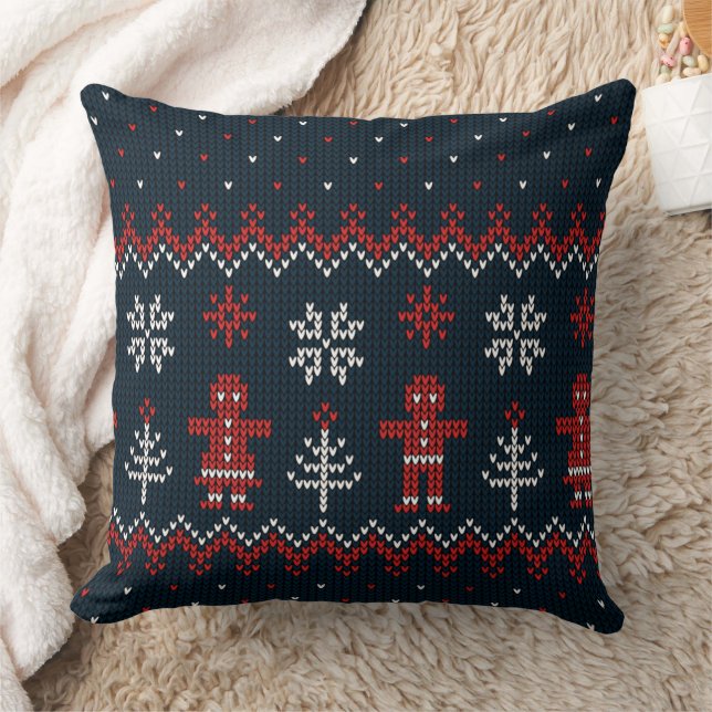 Knitted Christmas Pillow with Trees & Snowflakes (Blanket)