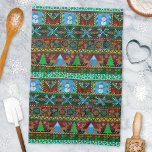 Knitted Christmas Snowmen Reindeer Winter Pattern Kitchen Towel<br><div class="desc">This original holiday kitchen towel has a festive pattern made to resemble a knitted Christmas sweater. It includes reindeer, trees, mountains, snowmen, mistletoe, snowflakes, birds and more. The colours are all pretty shades of red, green, blue and golden yellow. This unique, custom Christmas design is perfect for the holiday season....</div>