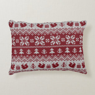 Knitted, Christmas, squirrels, vintage pattern. Accent Pillow
