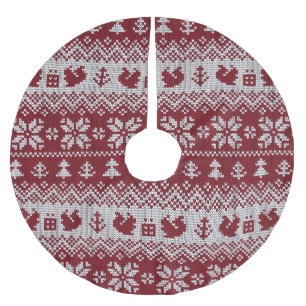 Knitted, Christmas, squirrels, vintage pattern. Brushed Polyester Tree Skirt