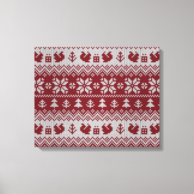 Knitted, Christmas, squirrels, vintage pattern. Canvas Print (Front)