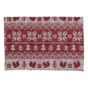 Knitted, Christmas, squirrels, vintage pattern. Pillowcase