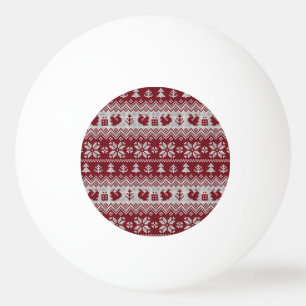 Knitted, Christmas, squirrels, vintage pattern. Ping Pong Ball