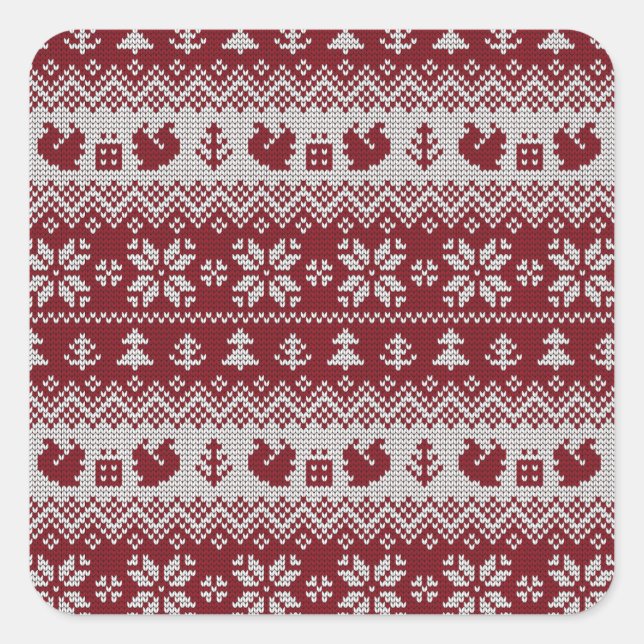 Knitted, Christmas, squirrels, vintage pattern. Square Sticker (Front)