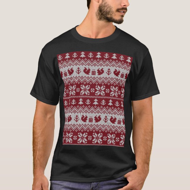 Knitted, Christmas, squirrels, vintage pattern. T-Shirt (Front)