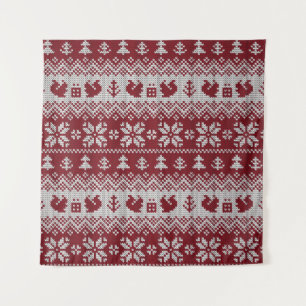 Knitted, Christmas, squirrels, vintage pattern. Tapestry