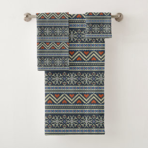 Knitted Christmas Sweater Nordic style pattern Bath Towel Set