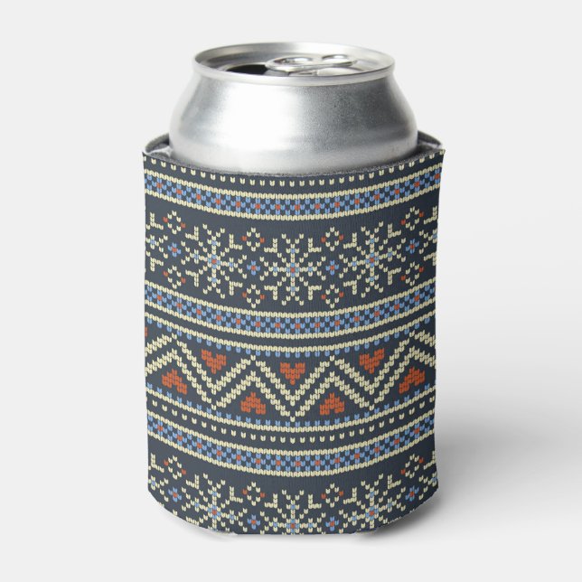 Knitted Christmas Sweater Nordic style pattern Can Cooler (Can Front)