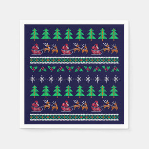 Knitted Christmas Sweater Pattern on Navy Blue Napkin