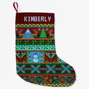 Knitted Christmas Sweater Reindeer Snowman   Name Small Christmas Stocking
