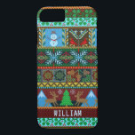 Knitted Christmas Sweater Snowman Reindeer | Name Case-Mate iPhone Case<br><div class="desc">This unique, festive holiday design includes an original faux knitted pattern made up of reindeer, snowmen, snowflakes, mistletoe, acorns, birds, mountains and much more. The design is made in pretty shades of red, green, blue, and golden yellow. Use the easy template to add your custom name or another short word....</div>