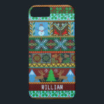 Knitted Christmas Sweater Snowman Reindeer | Name Case-Mate iPhone Case<br><div class="desc">This unique, festive holiday design includes an original faux knitted pattern made up of reindeer, snowmen, snowflakes, mistletoe, acorns, birds, mountains and much more. The design is made in pretty shades of red, green, blue, and golden yellow. Use the easy template to add your custom name or another short word....</div>