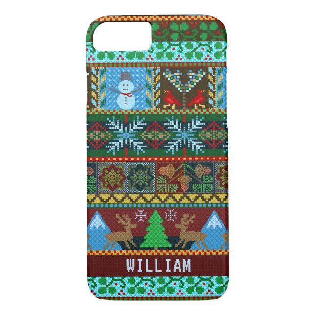 Knitted Christmas Sweater Snowman Reindeer | Name Case-Mate iPhone Case (Back)