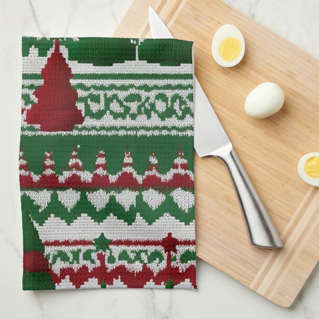  knitted Christmas tree pattern Kitchen Towel (Quarter Fold)