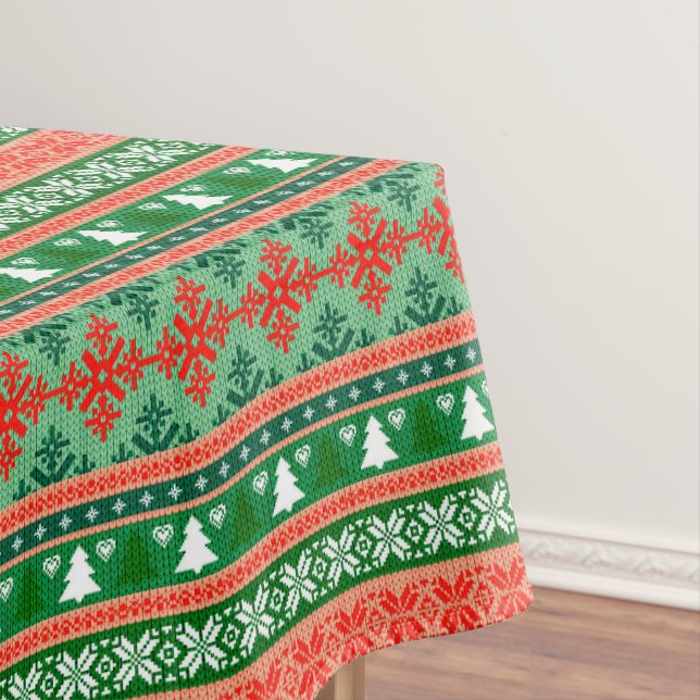 Knitted Christmas Trees Snowflakes  Tablecloth (In Situ)