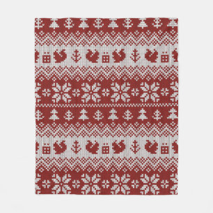 Knitted Christmas vintage seamless decorative patt Fleece Blanket