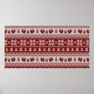Knitted Christmas vintage seamless decorative patt Poster